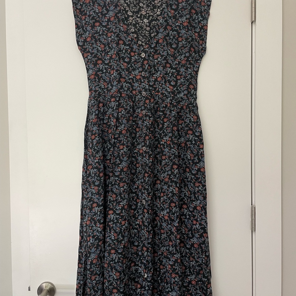 Madewell Navy Floral Cap-sleeved Vintage Summer Dress